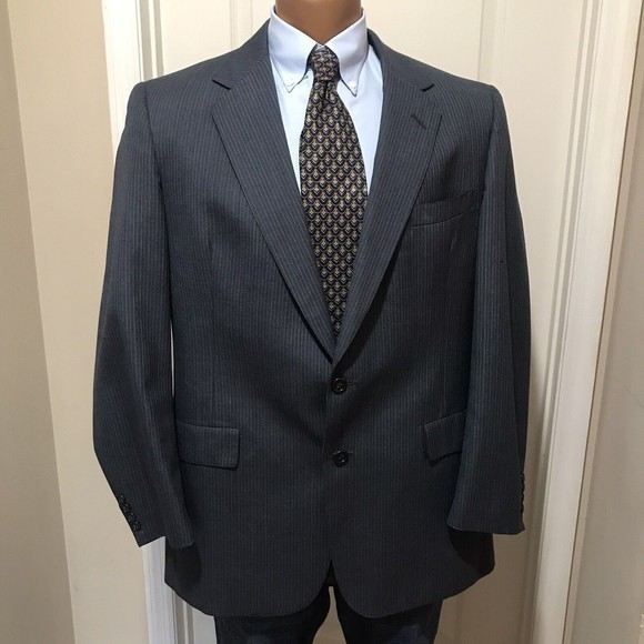HART SCHAFFNER & MARX VIRACLE 42L* Blazer Gray PINSTRIPE‎  Sport Coat Vintage - Picture 1 of 10
